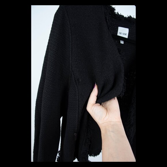 Nic + Zoe Womens Black Textured Fringe Mixed Jacket XL *FLAWED* - Picture 4 of 4